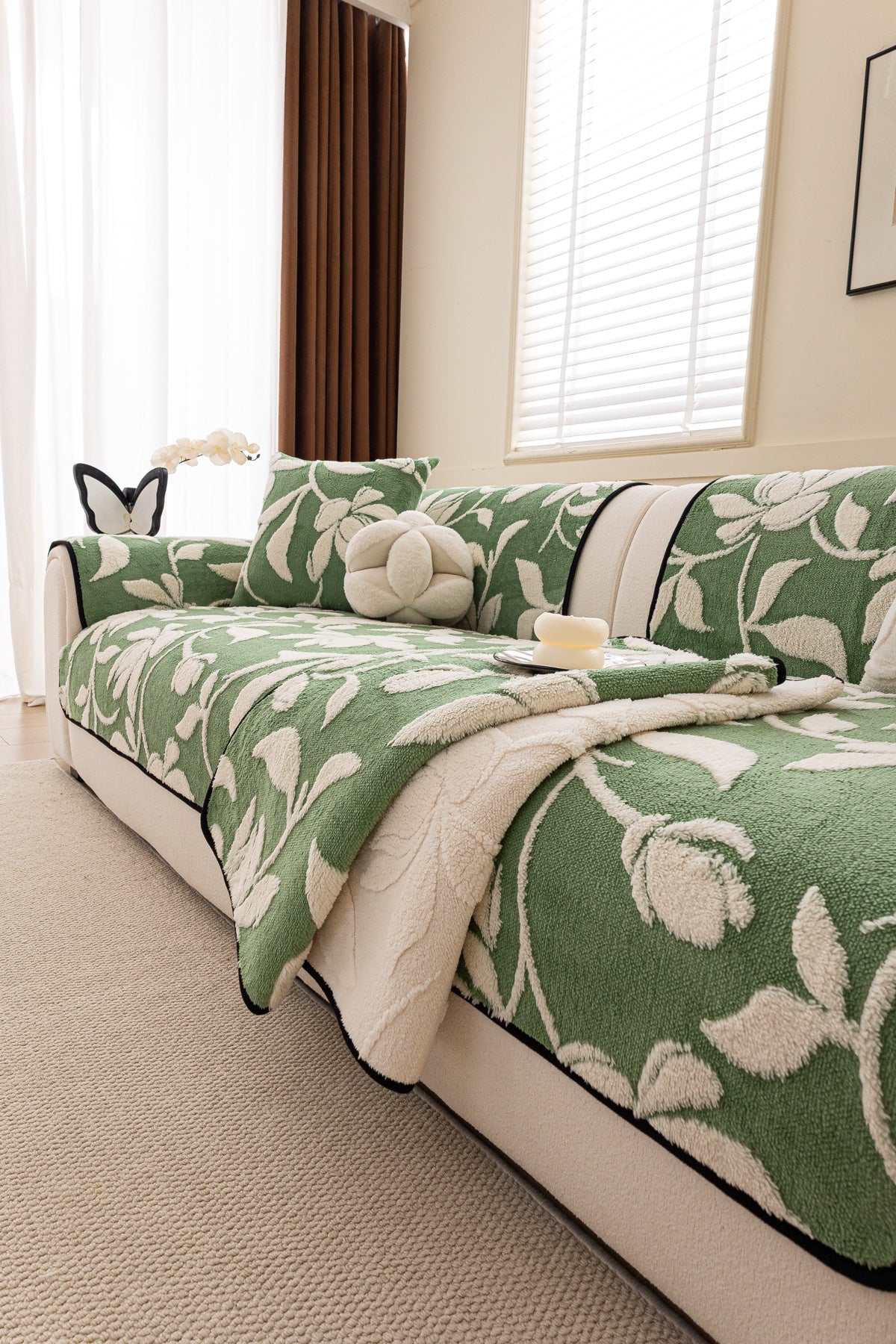 Sofa Decor Willow Quilted Leaf Sofa Seat Cover in Sage Leaf - styled sofa seat cover for quilted sofa seat covers in the UK