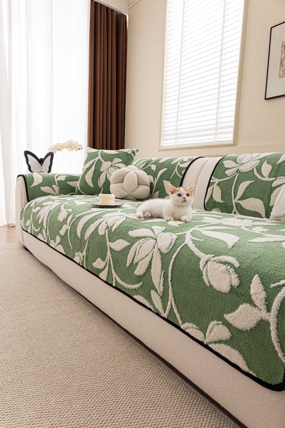 Sofa Decor Willow Quilted Leaf Sofa Seat Cover in Sage Leaf - pet-friendly sofa styling for quilted sofa seat covers in the UK