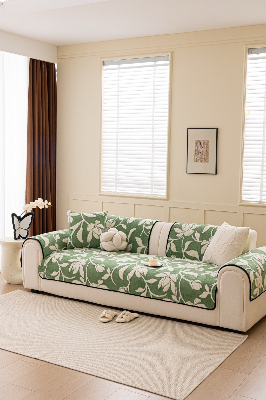 Sofa Decor Willow Quilted Leaf Sofa Seat Cover in Sage Leaf - styled sofa seat cover for quilted sofa seat covers in the UK